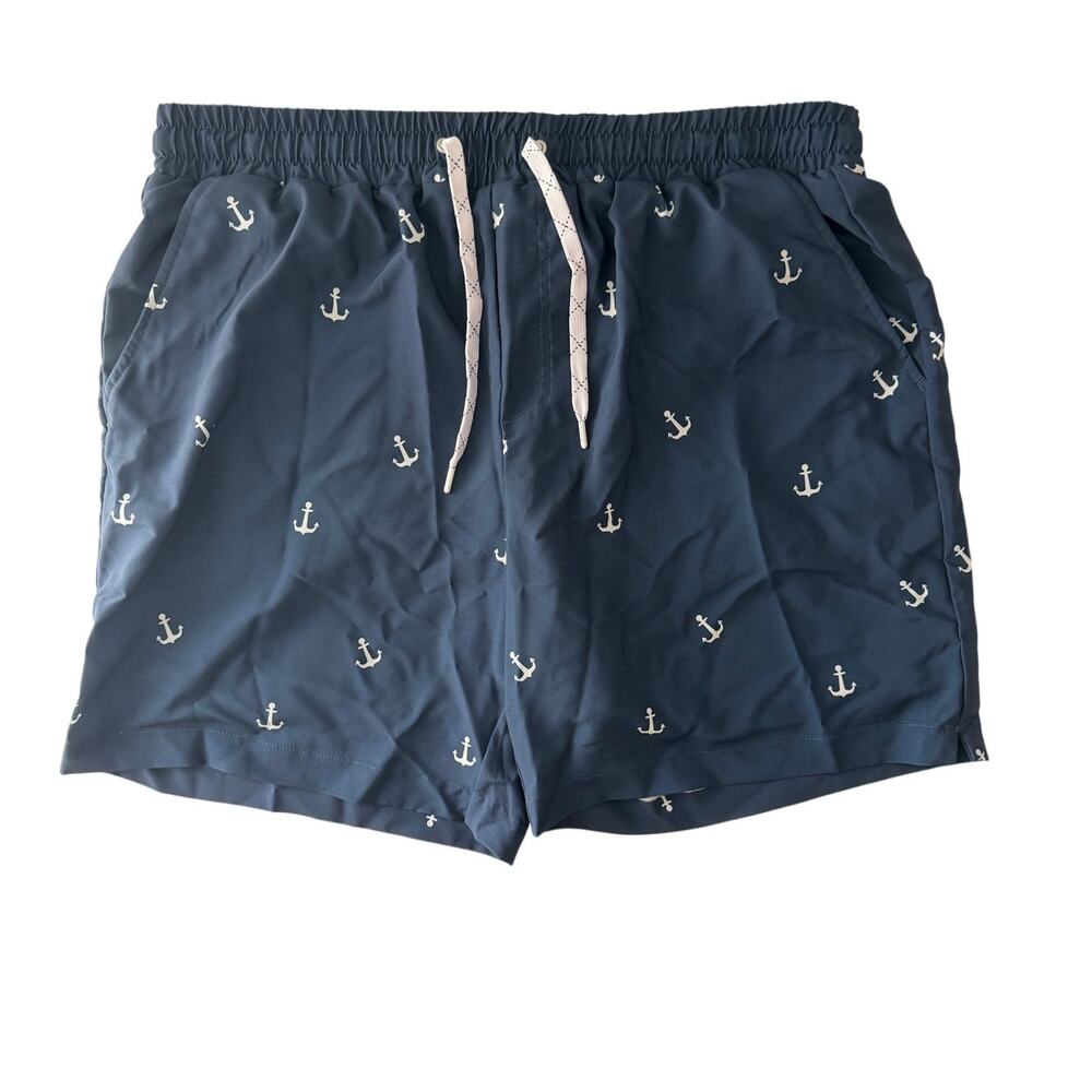 Rokka & Rolla Men's Nautical Ankor Stretch SWIM TRUNKS (Navy Anchor, Large) NEW